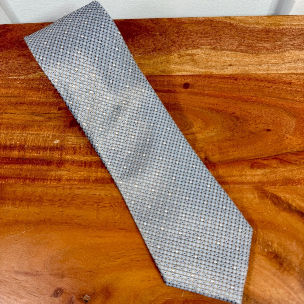 REACTION Kenneth Cole Mens Light‎ Blue Silver Dot Pattern Fashion Necktie